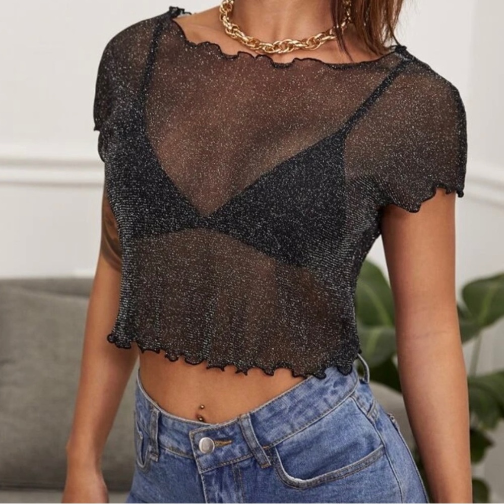 New Lettuce Edge Mesh Shimmer Top for Summer
